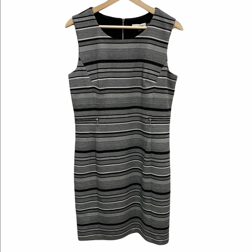 Calvin Klein Black White Striped Sheath Dress Size 8